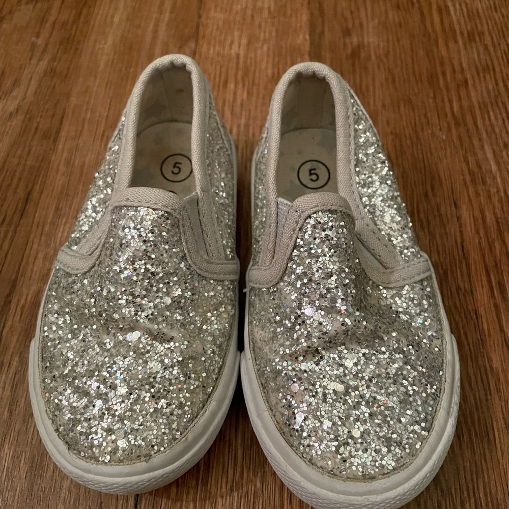 Sparkly Silver Kids Slip-On Shoes